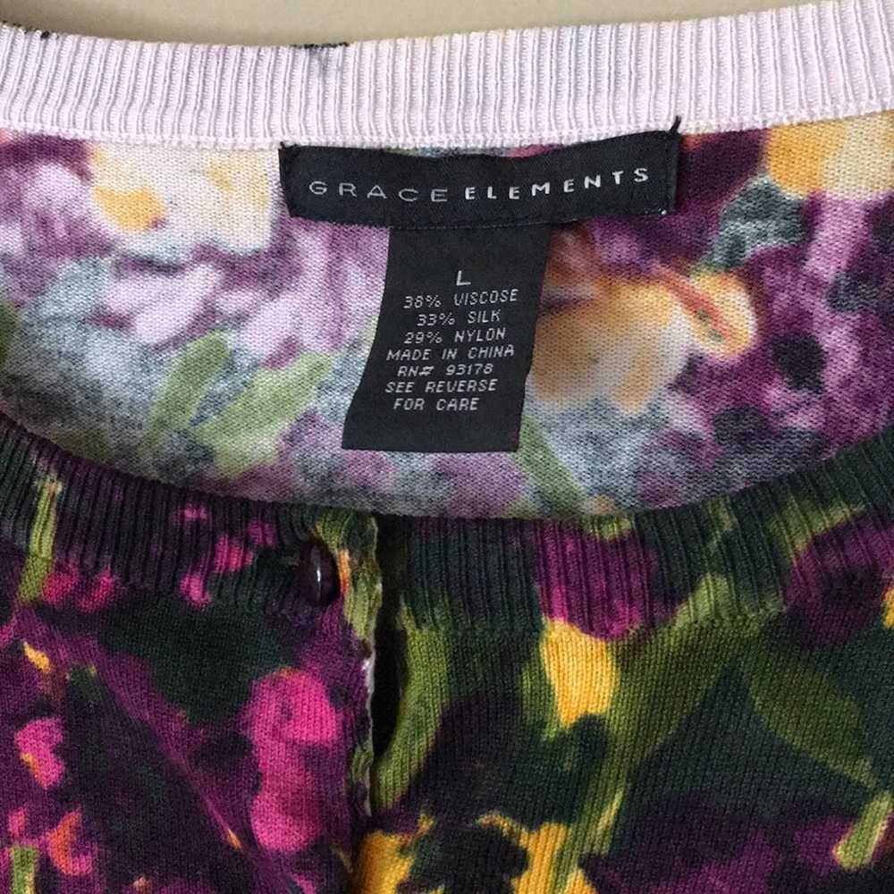 Grace Elements silk floral cardigan Sz L - Picture 2 of 8
